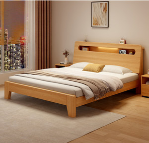 <span class=keywords><strong>Letto</strong></span> Moderno in Legno Massello con Testiera Integrata con Vano Contenitore, Finitura Rovere Naturale, Arredamento Camera da <span class=keywords><strong>Letto</strong></span> per Appartamento - Product Image 3