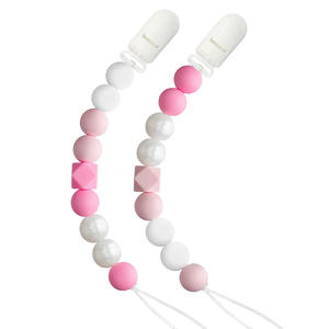 Sucettes en silicone de qualité alimentaire rose avec attache en bois, chaîne de dentition, attache-sucette <span class=keywords><strong>pour</strong></span> bébé - Product Image 4