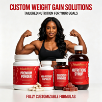 Poudre de gain de masse protéinée personnalisée OEM, suppléments de nutrition sportive, capsules, gommes et sirops pour la prise de poids