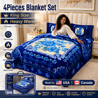 Prix de gros Hiver Ensemble de literie 4 pièces très chaud et doux en peluche motif floral, comprenant couverture, drap et taies d'oreiller, taille King