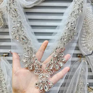 Kerah renda manik-manik kristal berlian imitasi korset pengantin terlaris applique LT2699A