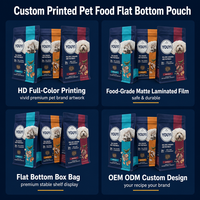 Sacs à fond plat personnalisés pour aliments pour animaux de compagnie, 3 saveurs, sacs à friandises de qualité alimentaire, impression personnalisée, faible MOQ, fournisseur d'emballages