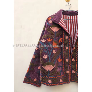 Indian Women's Boho Chic <b>Vintage</b> Style Regular Winter Jacket Trending Handmade Suzani Embroidery Velvet Quilted Autumn Cotton - Product Image 4