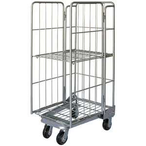 XGMT Large Heavy Duty Nestable Metal Industrial Wire Mesh Warehouse Push Cart Roll Cage Logistics Trolley