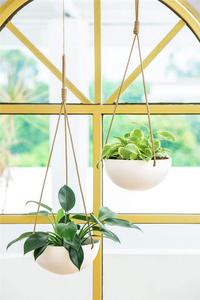 Planteur en céramique suspendu, <span class=keywords><strong>Pot</strong></span> de plantes à fleurs rond moderne de <span class=keywords><strong>9</strong></span> pouces, panier suspendu en porcelaine avec corde en Polyester, 2 pièces/paquet - Product Image 5