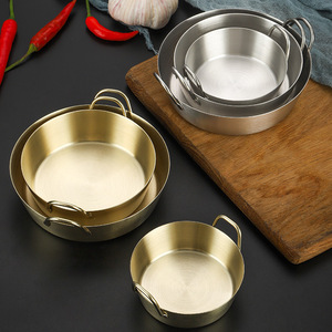 Korean Style 304 Stainless Steel Double Handled Snack Dish Gold Color Round Condiment Bowl For Party Use - Product Image 1