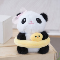 Porte-clés en peluche panda en bambou Kawaii, jouet en peluche, peluches moelleuses, breloques ours panda en peluche pour sacs