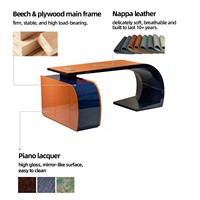 Meja Kerja High Gloss Oranye & Biru dengan Desain Melengkung |   Meja Kantor Eksekutif Mewah