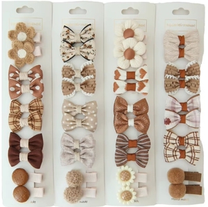 Набор из 10 милых коричневых заколок для волос с бантом для маленьких девочек 5 см заколки для волос с полной тканевой крышкой - Product Image 6