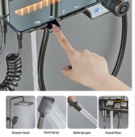 Robinet de salle de bain numérique en laiton à cascade avec affichage LED quatre fonctions et ensemble de douche à température constante de luxe