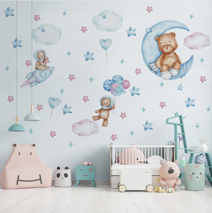 Mignon auto-adhésif amovible ours en peluche fusée décalcomanie PVC vinyle étanche décor à la maison enfants autocollant mural bébé enfants salon - Product Image 3
