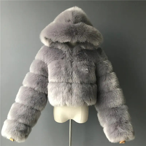 2024 hiver chaud mode solide à manches longues recadrée à capuche fausse fourrure veste <span class=keywords><strong>manteau</strong></span> femmes - Product Image 5