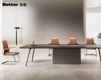 Table de conférence en bois écologique durable de 26 ans de durée de vie avec pieds en métal, alimentation électrique, design minimaliste pour la maison/le bureau