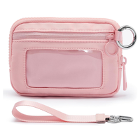 Dompet Wanita Mini dengan Ritsleting, Tempat Kartu, Jendela ID Transparan, Kantong Koin, Ringan, Portabel, dan Gantungan Kunci
