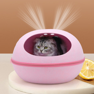 Coussin rond en feutre pour chat, maison pour animaux de compagnie, amovible, lavable, forme d'œuf, couleur grise, pour chats - Product Image 3