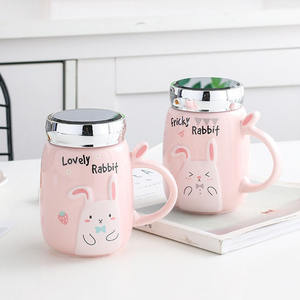 Taza de Cerámica <span class=keywords><strong>Kawaii</strong></span> con Forma de Conejo y Tapa, Tazas de Leche Novedosas para la Mañana, Regalo para Niñas, Taza de Café de Cerámica - Product Image 3