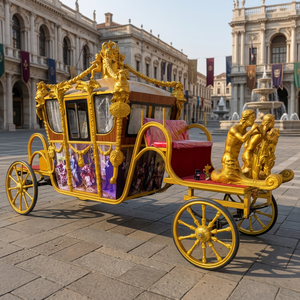 Chariot de tourisme à bas prix, sculpture de chariot royal, chariot sans chevaux pour mariage, chariot doré à quatre roues, chariot royal - Product Image 1