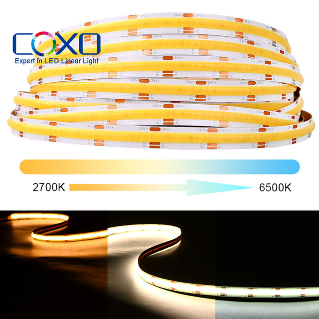 COXO Cct Cob Led Strip Light Dual 3 2 in 1 14w 3000k 4000k 6500k Adjustable Full Spectrum Cct Led Strip
