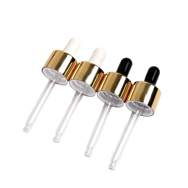 ODM Manufacturer 18-410 Glass Dropper Gold/sliver/black Aluminum Cap Assembly With Rubber Bulb and Glass Pipette