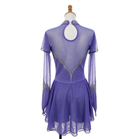 Robe de patinage artistique pour enfants et adultes, violet clair, col montant, manches longues en maille, dos en V orné de strass, pour compétition et spectacle