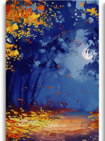 Pintura por Números de 3 Paneles para Adultos, Kit de Pintura al Óleo Digital DIY de Paisaje Nocturno con Hojas Caídas, Ideal para Regalo