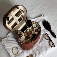 Trousse de Maquillage de Voyage en Cuir PU de Luxe avec Bandoulière, Insert Amovible, Double Fermeture Éclair, Sac Organisateur Cosmétique – Vente en Gros