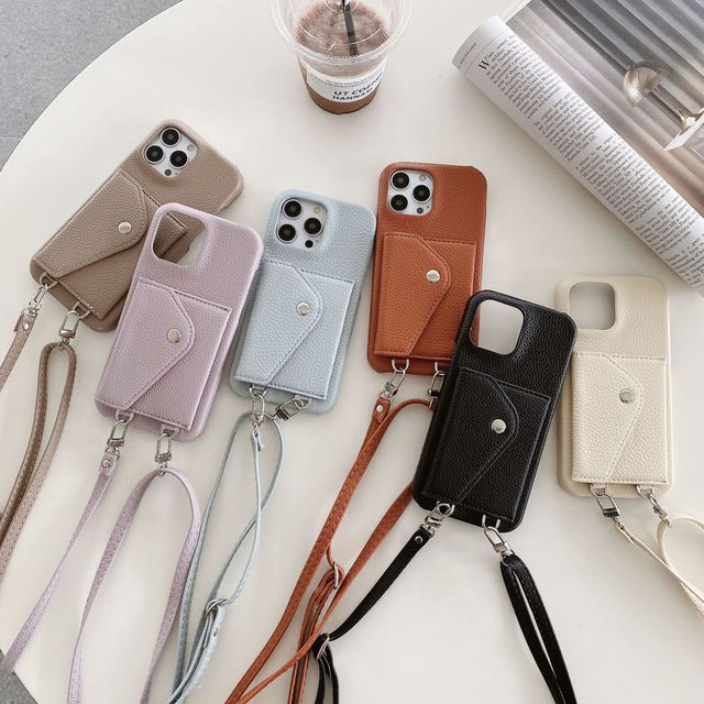 Shoulder Strap Phone Case Crossbody Lanyard Card Slot Wallet PU Leather Phone Case for IPhone 17 16 15 14 13 12 11Pro Max Xs Xr