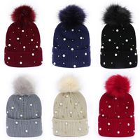 Bonnet en laine de cachemire acrylique écologique, hiver, luxe, duveteux, perle perlée pour filles, chapeaux à pompon épais
