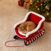 Lit pour chat et chien en forme de traîneau de Noël festif, portable, confortable, design non amovible, lavable à la main, en polyester