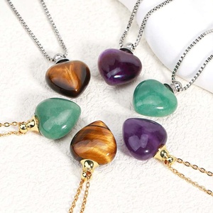 Collier diffuseur d'huiles essentielles en pierre naturelle améthyste <span class=keywords><strong>CSJA</strong></span>, pendentif cœur en cristal de guérison Reiki, breloque pour homme H410 - Product Image 2