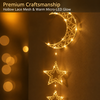 Ramadan-Dekoration Kleine Beleuchtete Goldene Mond- und Sternenlichterkette Wiederverwendbare Eid Mubarak Festliche Heim-Wand-Fenster-Vorhang-Beleuchtung