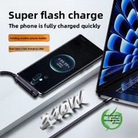 Kabel Data Pengisian Cepat 3-in-1 240W USB-A/Type-C 2.1A 6A dengan Penyangga Ponsel untuk iPhone 15/17 Tablet & Gaming