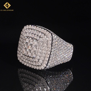 Men's Moissanite <b>Ring</b> 925 Silver Rhodium Plated Hip Hop Geometric Luxury Style <b>Iced</b> Out <b>Rings</b> - Product Image 5