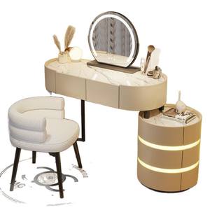 <span class=keywords><strong>Coiffeuse</strong></span> moderne nordique avec miroir lumineux réglable couleur crème pour petites filles, station de maquillage pour chambre à coucher, usage hôtelier, robuste - Product Image 6