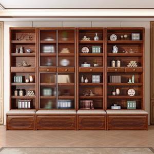 Librería Moderna <span class=keywords><strong>de</strong></span> Madera Maciza <span class=keywords><strong>de</strong></span> Nogal Dorado <span class=keywords><strong>con</strong></span> <span class=keywords><strong>Puertas</strong></span> <span class=keywords><strong>de</strong></span> Vidrio, Estantes Ajustables, Acero Inoxidable, Combinación Libre, Multifuncional - Product Image 1