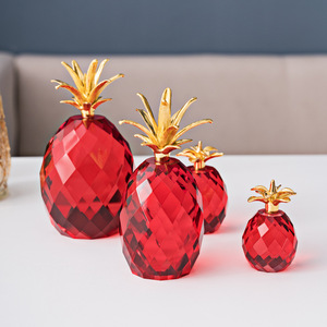 Red <b>Crystal</b> Pineapple Decorations Set Of 4 With Gold Tops For Home Decoration And Gifts - Product Image 2