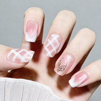 10 faux ongles à presser pleine couverture en ABS réutilisables, design de luxe, forme courte carrée/circulaire pour doigts