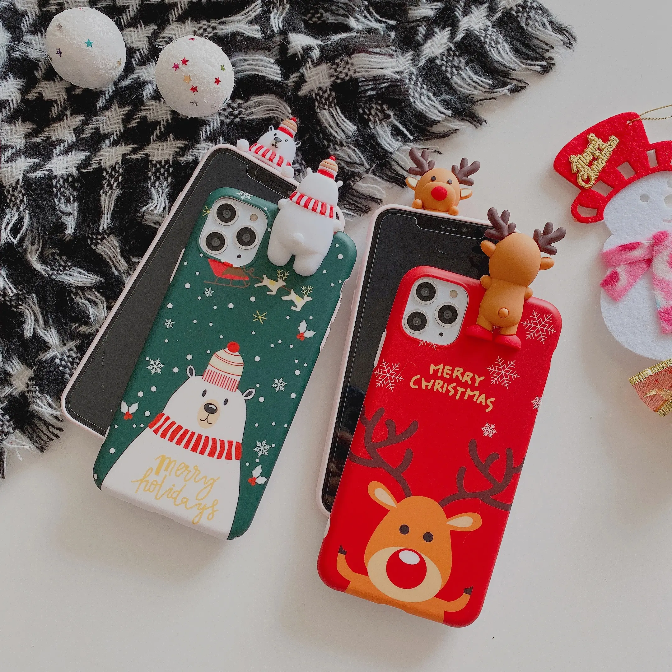 2022 New Christmas Gift iPhone Case Cute 3D Bear Soft TPU Phone case for iPhone 13 12 pro max 11 iPhone XS XR XS Max