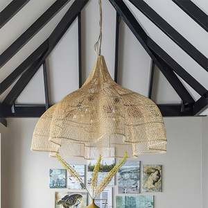 Restaurant Boho Bamboo <strong>Rustic</strong> <strong>Ceiling</strong> Large Hanging Pendant Light Dining Room Decorative Bamboo Wicker Rattan Chandelier <strong>Lamp</strong> - Product Image 1