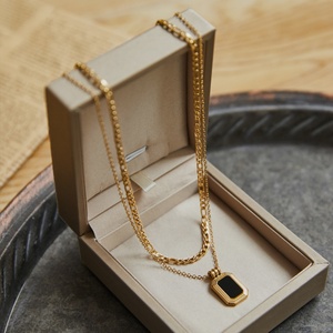Collier pour femme en acier inoxydable noir double couche, style romain, géométrique, tendance, idéal pour les fêtes, vente en gros d'usine - Product Image 4