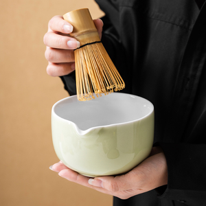 ชามมัทฉะเซรามิกเคลือบสีพร้อมพวยชาร้อยไม้ไผ่ชุดเครื่องมือมัทฉะแบบยืน - Product Image 4