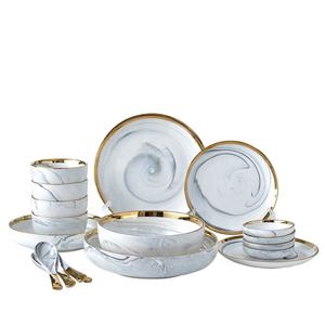 Service de Table en Céramique Minimaliste Nordique, Assiettes Marbrées, Bol à Riz à Bord Doré, Vaisselle Élégante, Coffret Cadeau pour Usage Domestique - Product Image 6