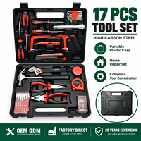 Kit d'outils de réparation domestique 17 pièces en acier à haute teneur en carbone, comprenant marteau, pinces, tournevis, clé à molette réglable, mètre ruban - Fabrication OEM