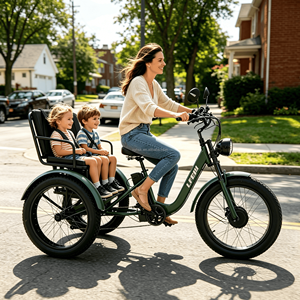 Vente directe d'usine, tricycle électrique à gros pneus avec siège arrière, vélo électrique à <span class=keywords><strong>3</strong></span> <span class=keywords><strong>roues</strong></span> pour la famille, déplacements urbains - Product Image 1