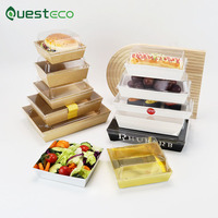 Boîte à salade carrée en papier kraft Questeco Brown, 12x11x6.5cm, boîte à salade à emporter, plateau pour petit-déjeuner, sushi, nourriture, avec couvercle en plastique