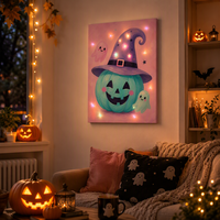 Halloween Bedruckte LED-Leinwand-Wanddekoration: Entzückende Kürbis-Hexenhut-Geister-Kunstwerke als Weihnachtsgeschenk und Innenraum-Wanddekoration