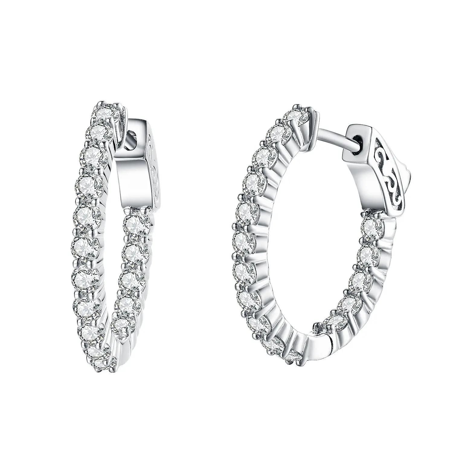 Đẹp Thanh Lịch 925 Sterling Silver Cubic Zercon Hình Bầu Dục Hoop Bông Tai