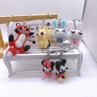 Porte-clés breloque animaux mignons, figurine décorative d'intérieur, accessoires DIY perles de cristal