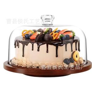 Bandeja giratoria para pasteles con tapa, plato transparente para exhibir postres, para servir frutas en casa, base de madera - Product Image 5