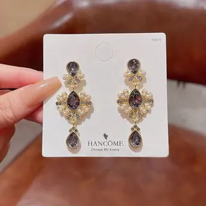 韩版新款复古个性一切搭配珍珠水钻水滴时尚女性饰品耳环